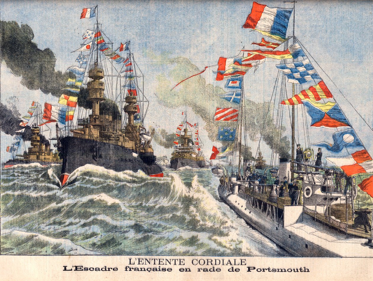 Srdečná dohoda. Anglická námořní eskadra v přístavu Portsmouth. Srdečná dohoda. Francouzské křídlo v Portsmouthu. Ilustrace pro Le Petit Journal od French School