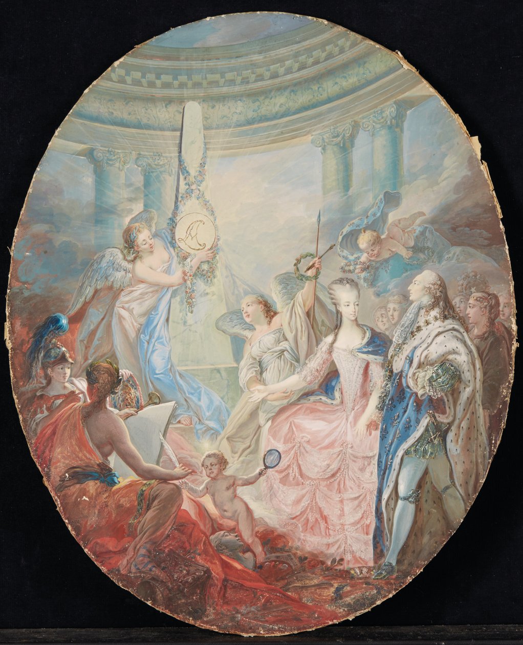 Korunovace Ludvíka XVI. v doprovodu Marie-Antoinetty, po roce 1774 od French School