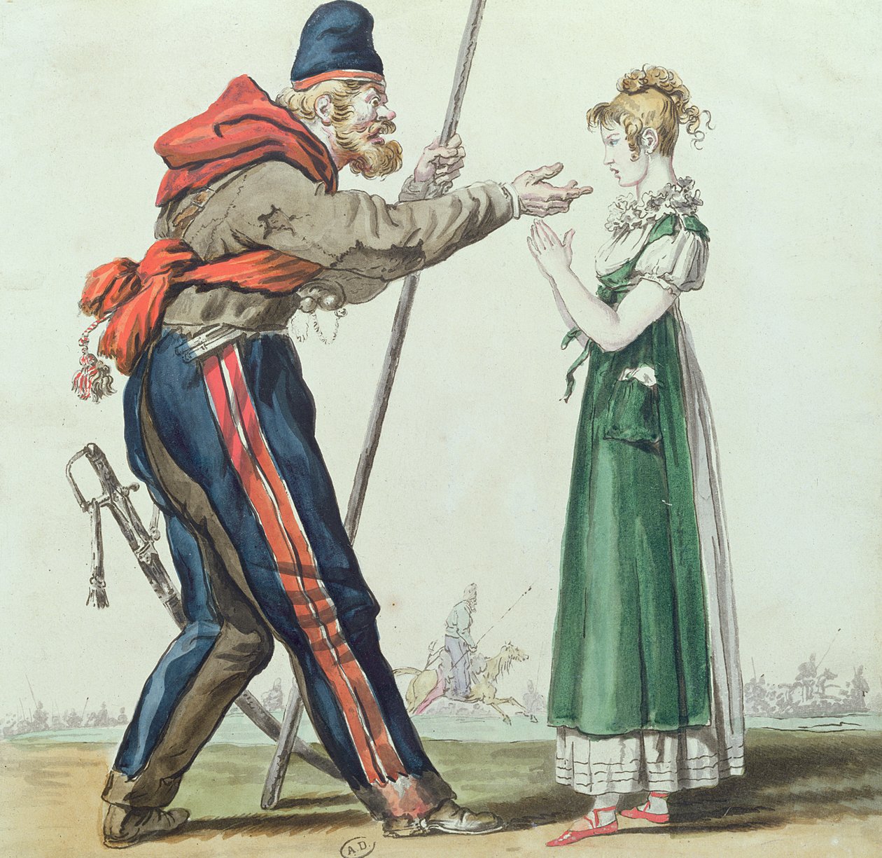The Cossack in Paris, c.1815 (pero & inkoust a wc na papíře) od French School
