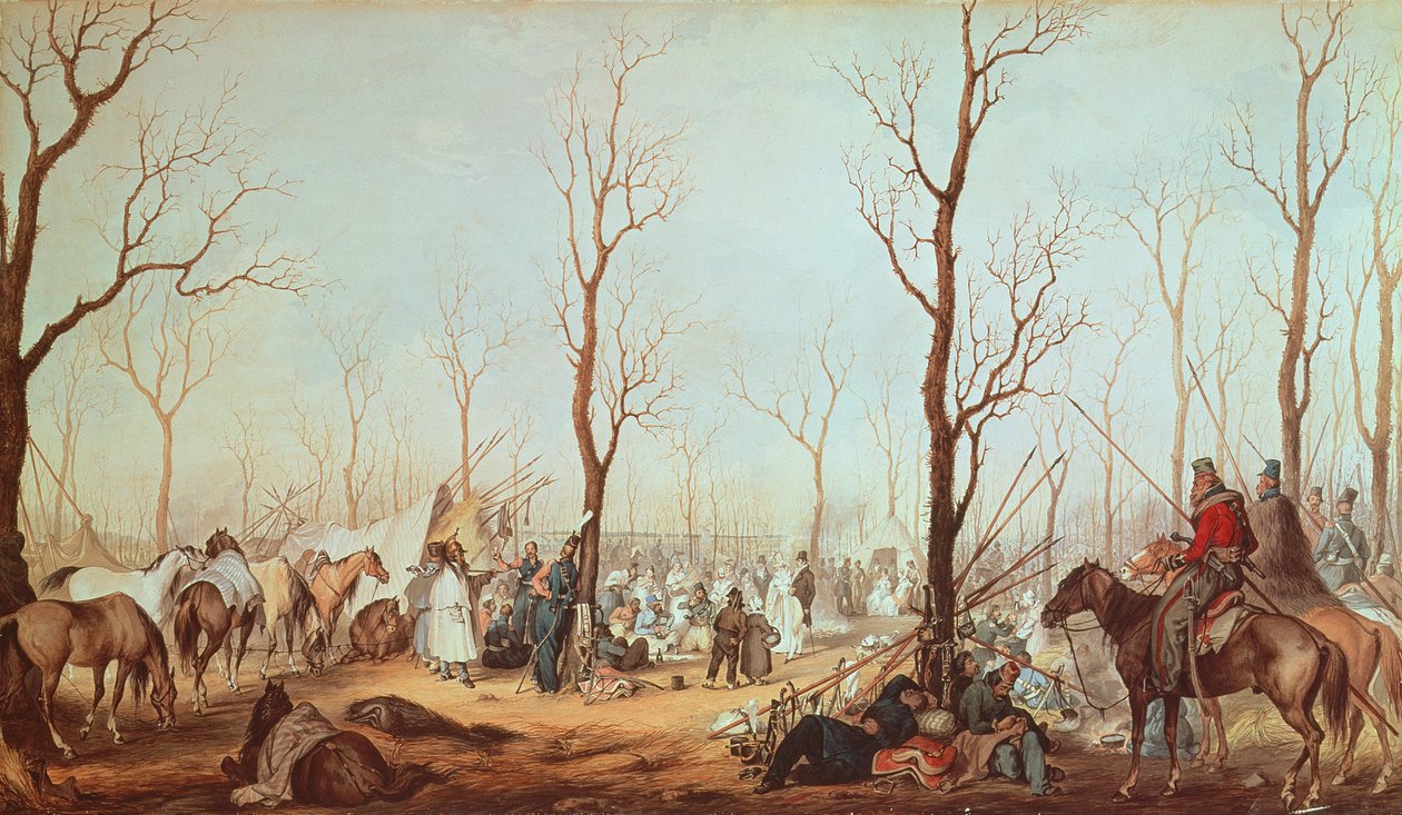 Kozáci na Elysejských polích, 1815 (čb na papíře) od French School
