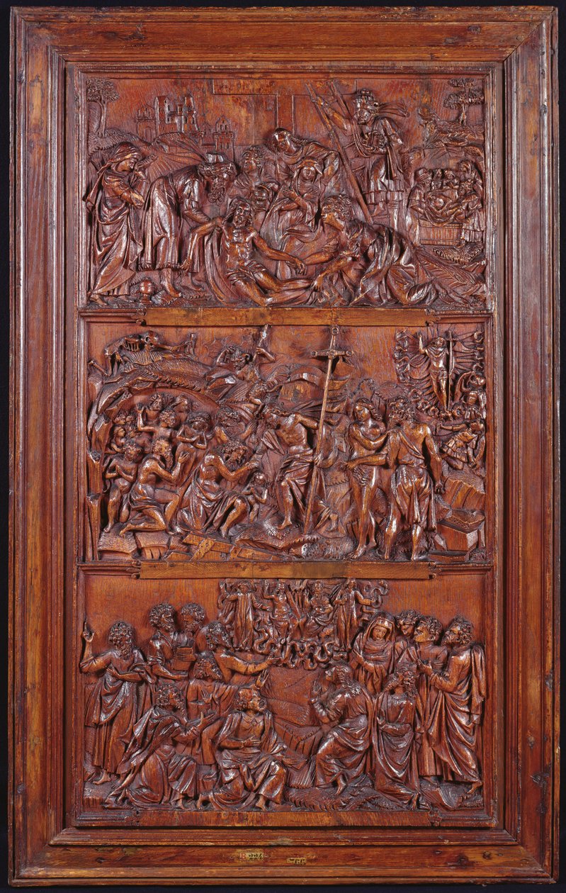 Krédo, Panel II: Sestup z kříže, hrob, vzkříšení a sestup do limba a Nanebevstoupení, 1587 (dřevo) (viz také 414036, 4140389) od French School