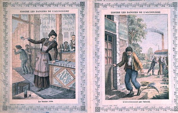 Nebezpečí alkoholismu, obálka školního sešitu. cca 1900 (barevné lito) od French School