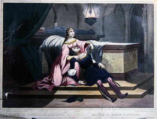 Smrt Romea a Julie, kolem roku 1830 (barevné lito) od French School