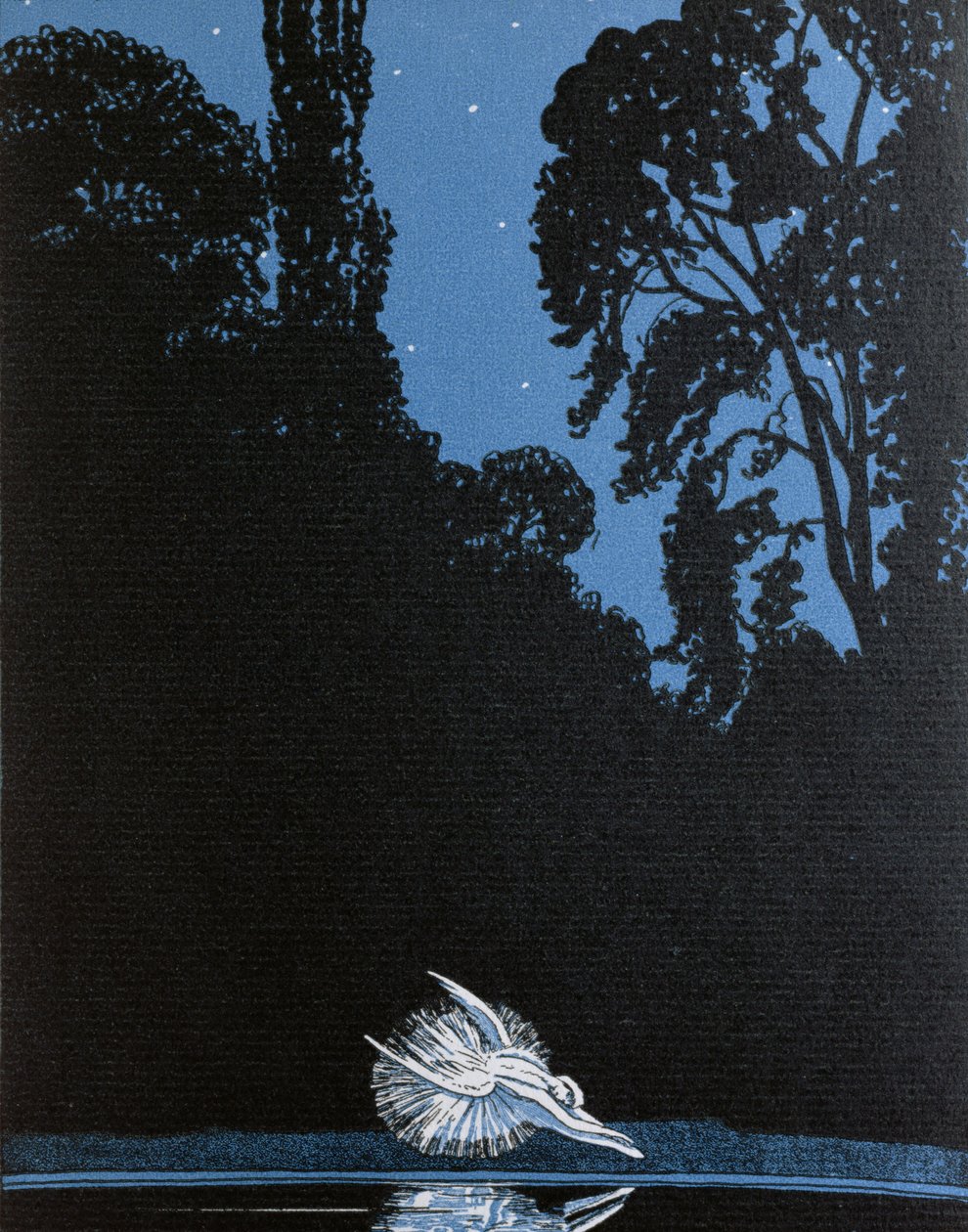 The Death of the Swan, ilustrace k La Gazette du Bon Ton inspirovaná Čajkovského baletem Labutí jezero, 1924 od French School