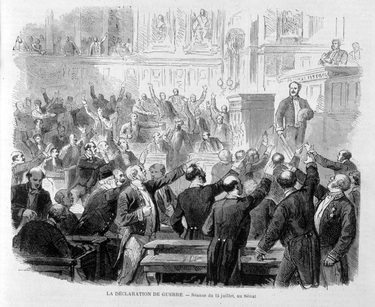 Vyhlášení války z roku 1870: Zasedání 15. července v Senátu – v „Le Monde Illustré“ od French School