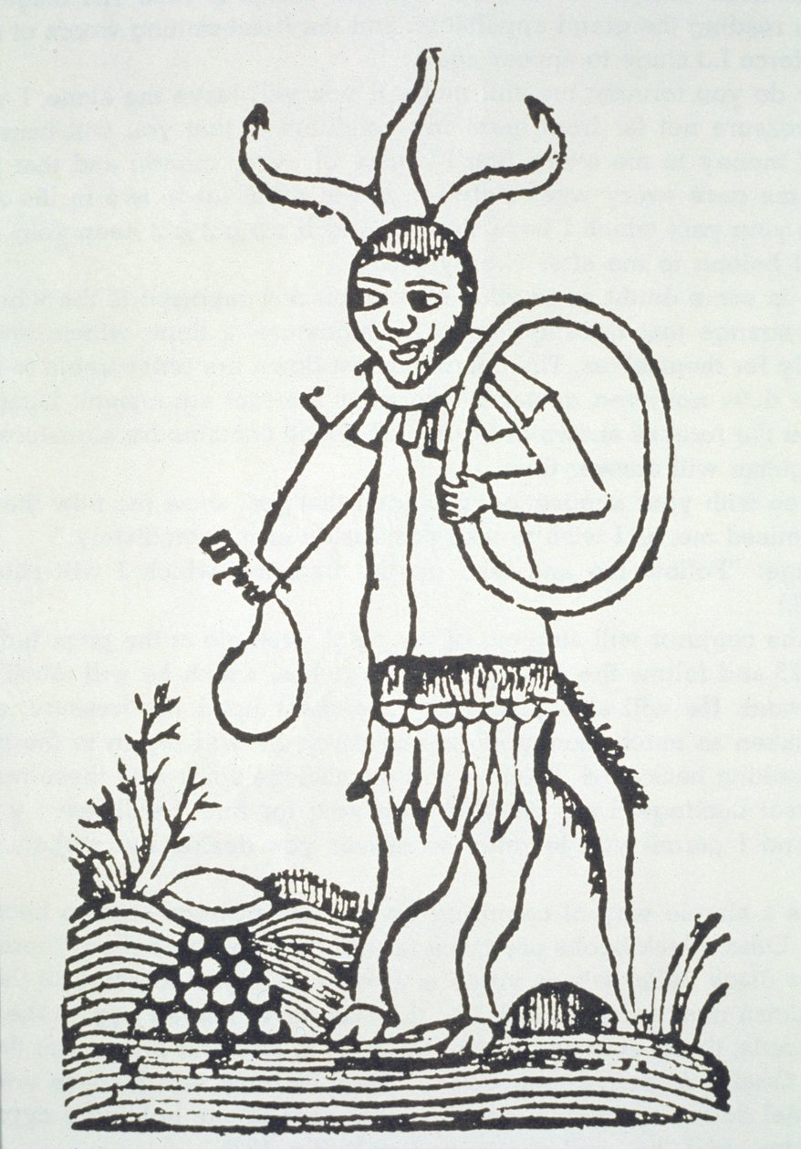 Ďábel ukazuje na skryté poklady, kopie ilustrace z Le Veritable Dragon Rouge, 2. verze, Lille 1521, použitá v Historii magie, vydané koncem 19. století od French School