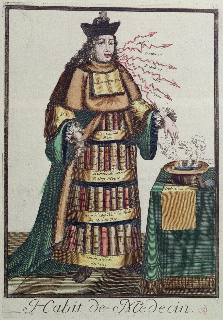 Doktor, alegorický kostýmní návrh, podle obrazu vyrytého jedním z rodiny Larmessinů, kolem 1640-84 od French School