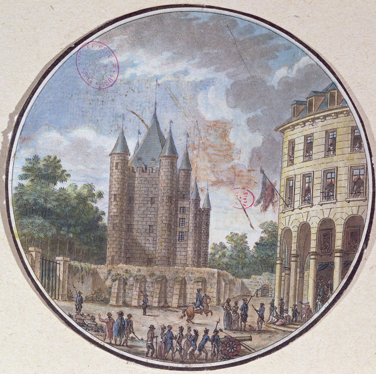 Chrámový donjon, Paříž (barevná rytina) od French School