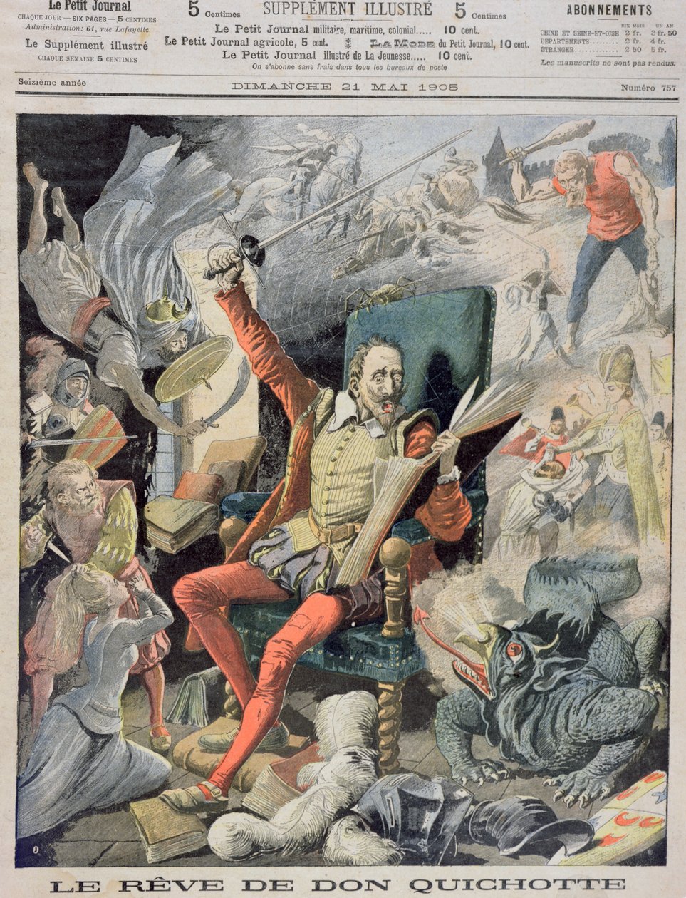 Sen Dona Quijota, ilustrace na obálce z Le Petit Journal, 21. května 1905 od French School