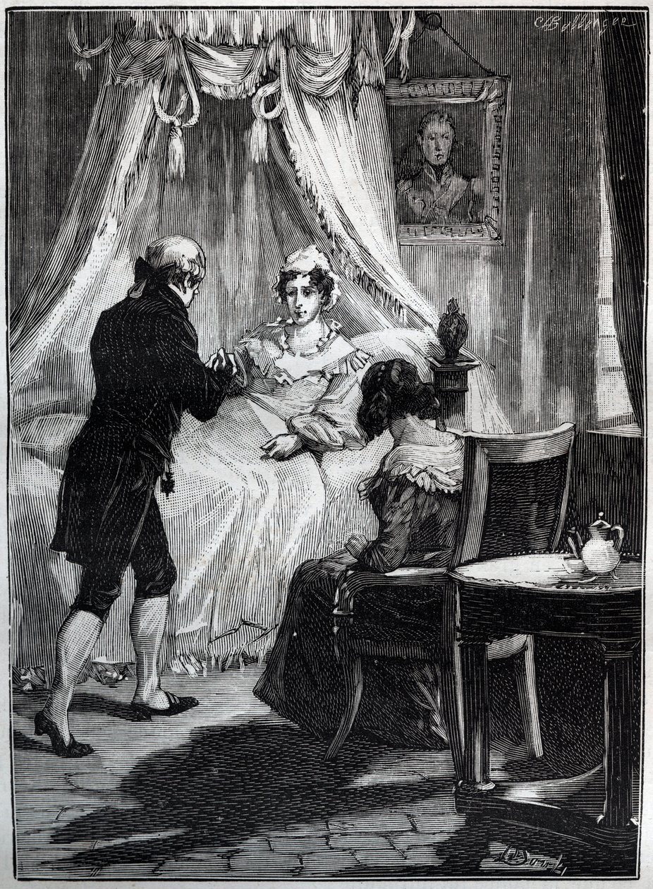 Vévodkyně z Berry (Marie Caroline, princezna ze dvou Sicílie, vévodkyně z Berry (1798-1870) v pevnosti Blay přijímá doktora Louise Charlese Deneuxe (1767-1846) - Rytina - od French School
