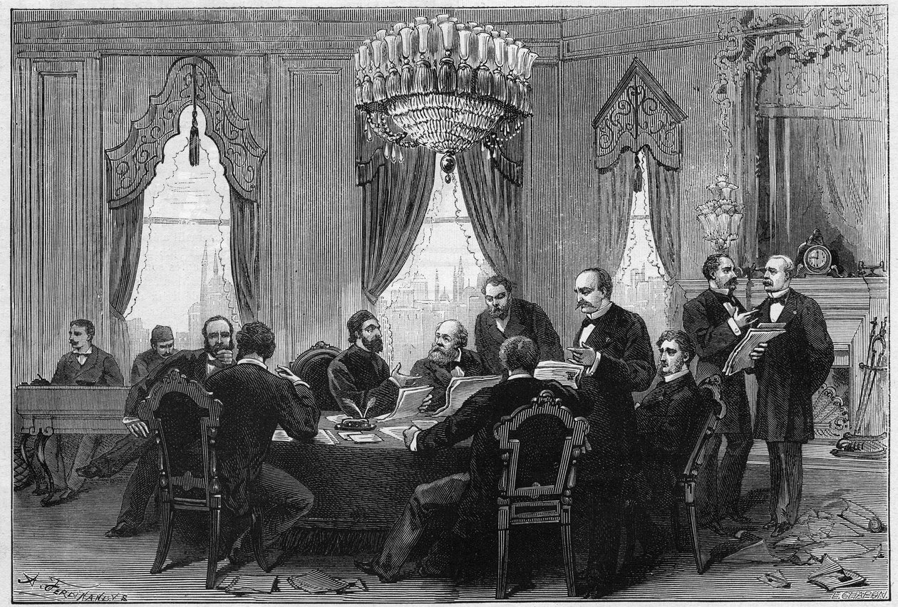 Východní válka (1875-1878) nazývaná také rusko-turecká válka (rusko-turecká): diplomaté se setkali na plenární konferenci v Konstantinopoli v paláci Admirautů dne 23. od French School