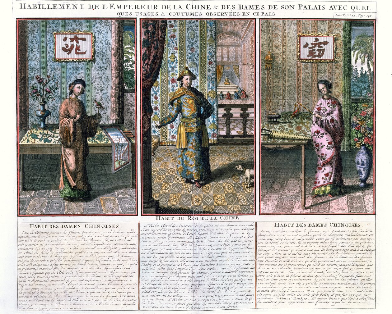 Čínský císař a dvě šlechtičny, ilustrace z reprintu China Monumentis od Athanasia Kirchera (1601-80) od French School