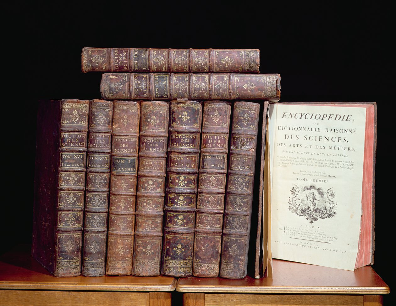 Encyklopedie Denise Diderota (1713-84) a Jean le Rond dAlembert (1717-83), 1751-72 (kůže, papír a inkoust) od French School