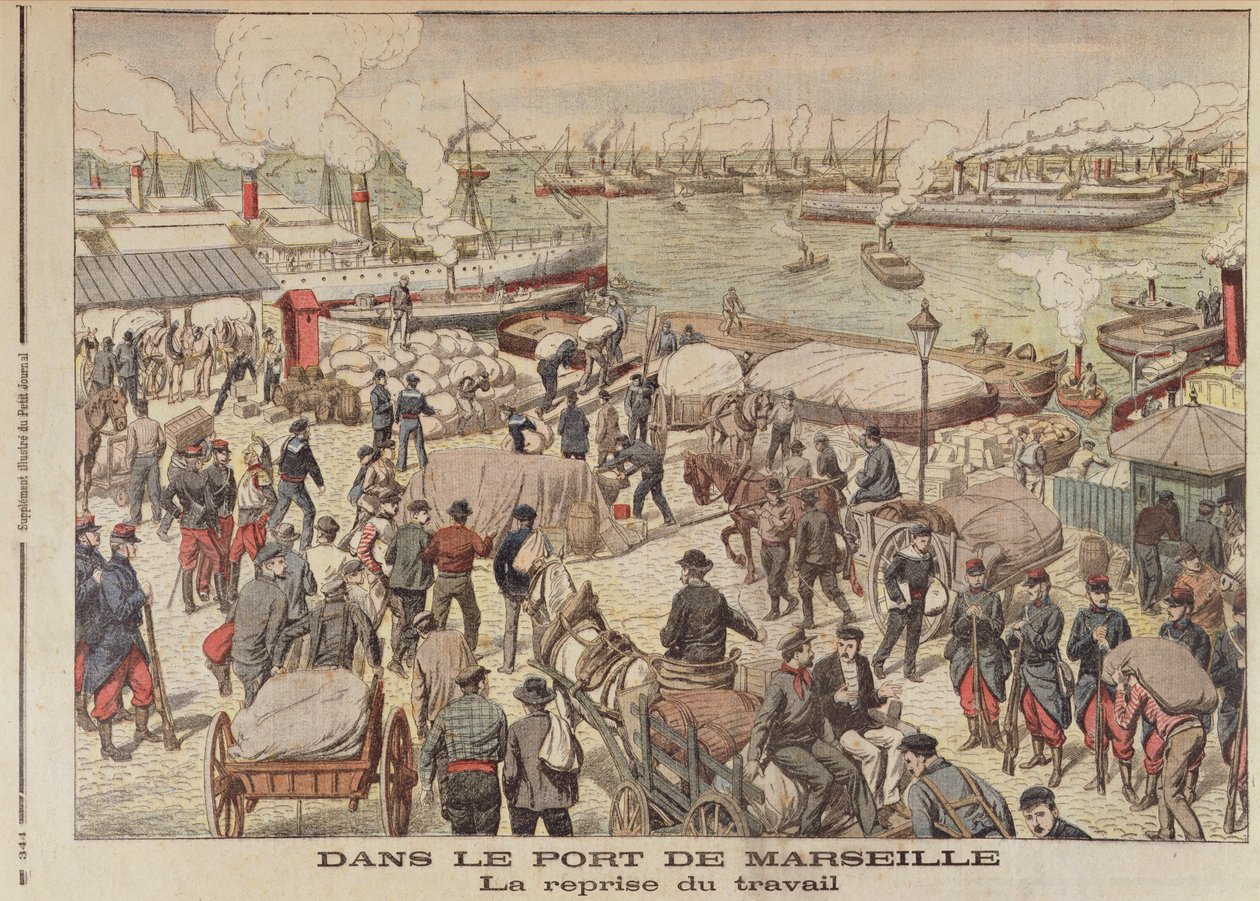 Konec stávky v Marseille, ilustrace z Le Petit Journal, 23. října 1904 od French School