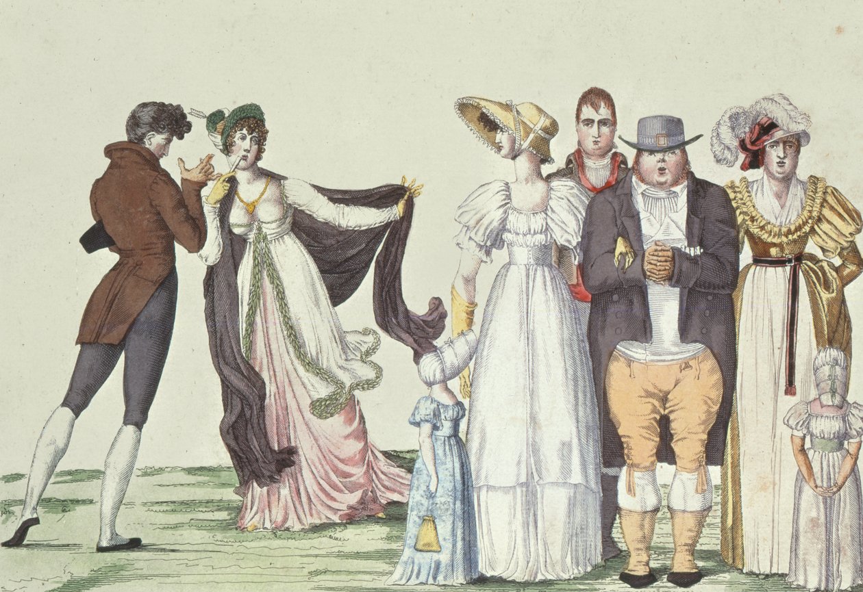 Anglická rodina v Paříži, ilustrace z Le Supreme Bon Ton, c.1815 od French School