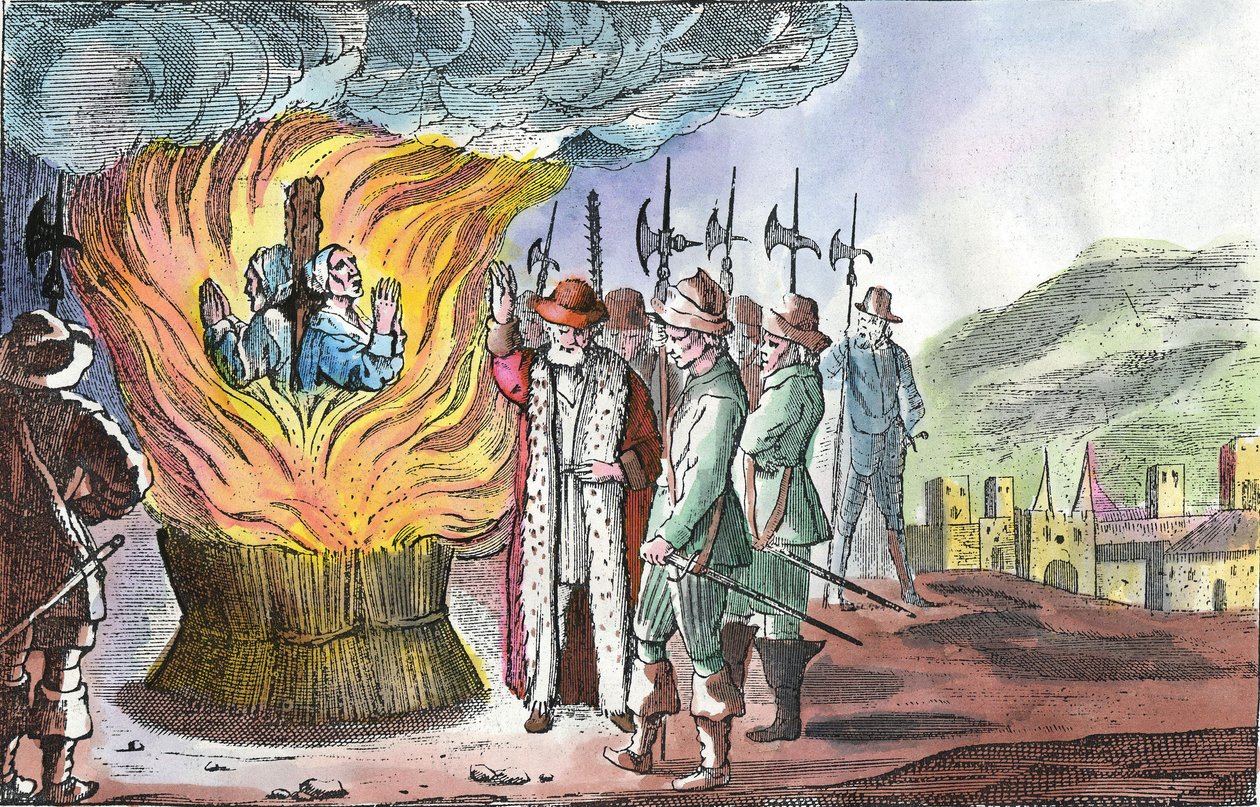 Poprava valdenských žen během Piedmontských Velikonoc roku 1655 od French School