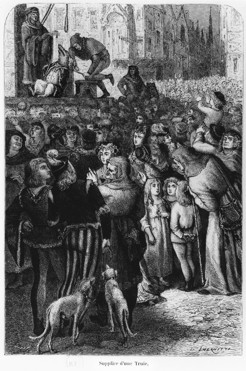 Poprava prasnice z Falaise, ilustrace z Muže a zvířete od A. Mangina, 1872 od French School