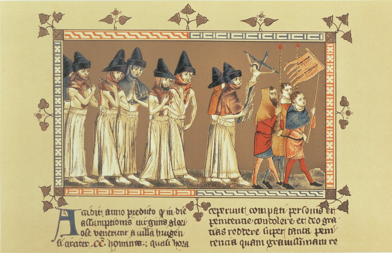 Flagellanti v Doorniku v roce 1349, kopie miniatury z kroniky Aegidius Li Muisis od French School