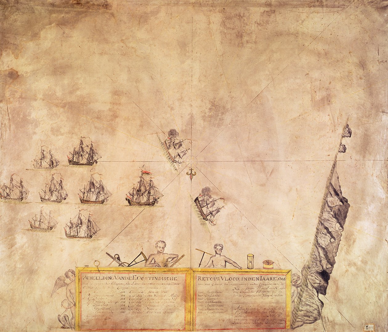 Flotila Nizozemské indické společnosti u Svaté Heleny, 1746 od French School