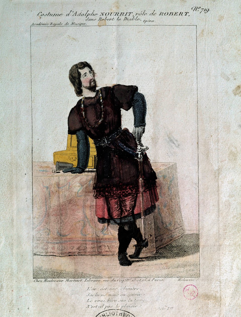 Francouzský tenorista Adolphe Nourrit (1802-1839) v roli Roberta v „Robert le diable““ 19. století. Paříž, Knihovna opery od French School