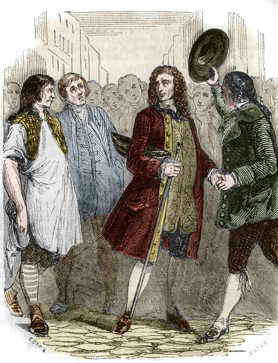 Francouzský spisovatel a filozof Francois-Marie Arouet dit Voltaire (1694-1778) se po svém exilu vrátil do Francie. Rytina 19. století. od French School