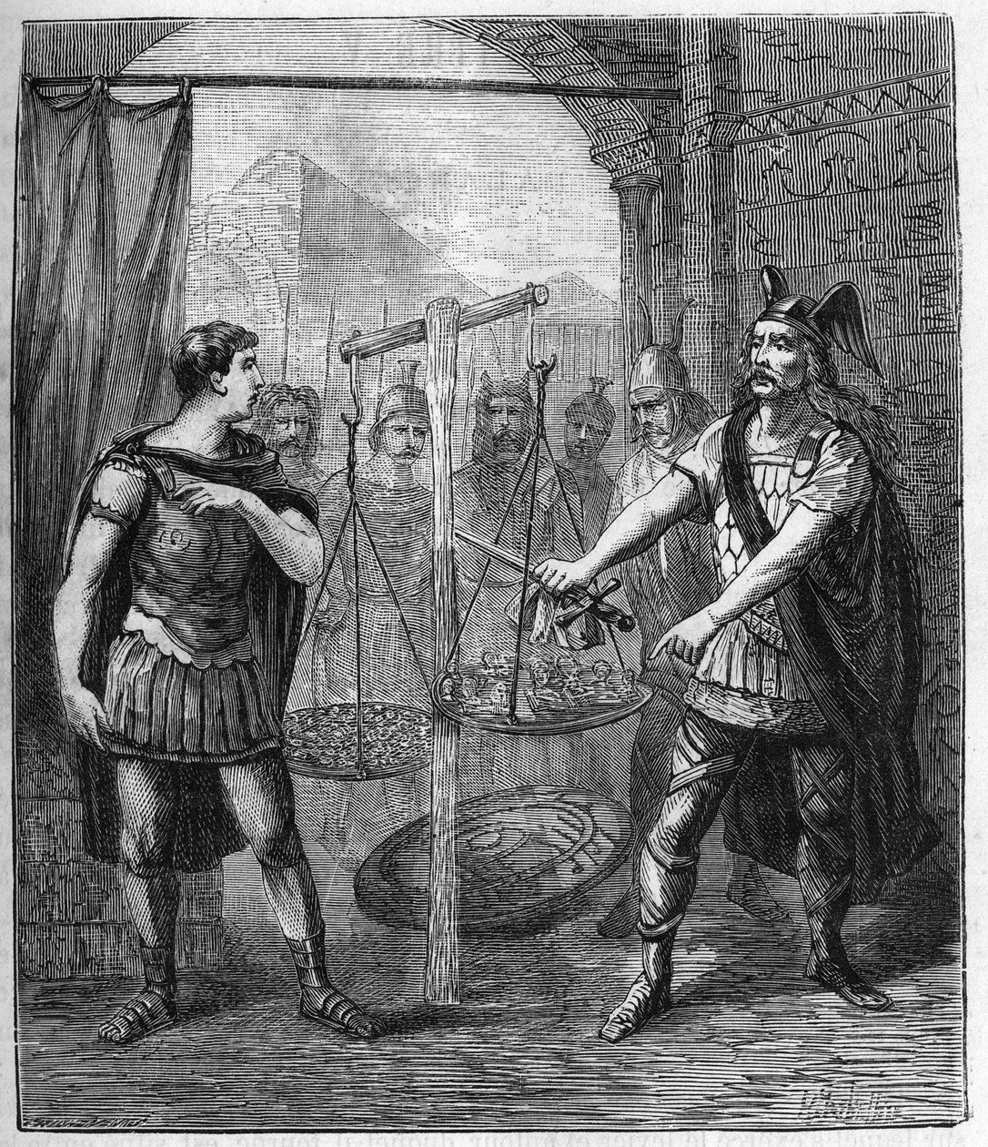 Vůdce galské armády Brennos (Brennus) poráží Římany a vyhlašuje „“Vae Victis““ (Běda poraženým), Galové po dobytí Říma požadovali výkupné – Brennus vůdce galského kmene Senonů vyslovuje osudnou Vae oběť od French School