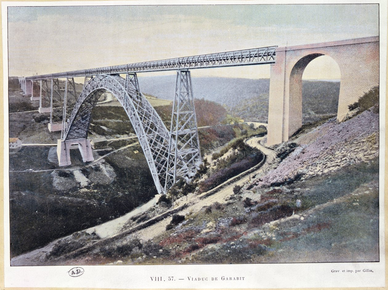 Viadukt Garabit, postavený v letech 1882-84, tiskl Gillot (barevné foto) od French School