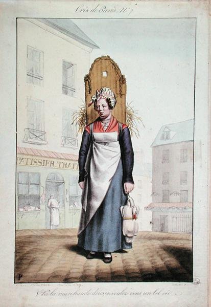 Prodejce hus, číslo 7 ze série „Výkřiky Paříže“, kolem roku 1820 (barevné lito) od French School