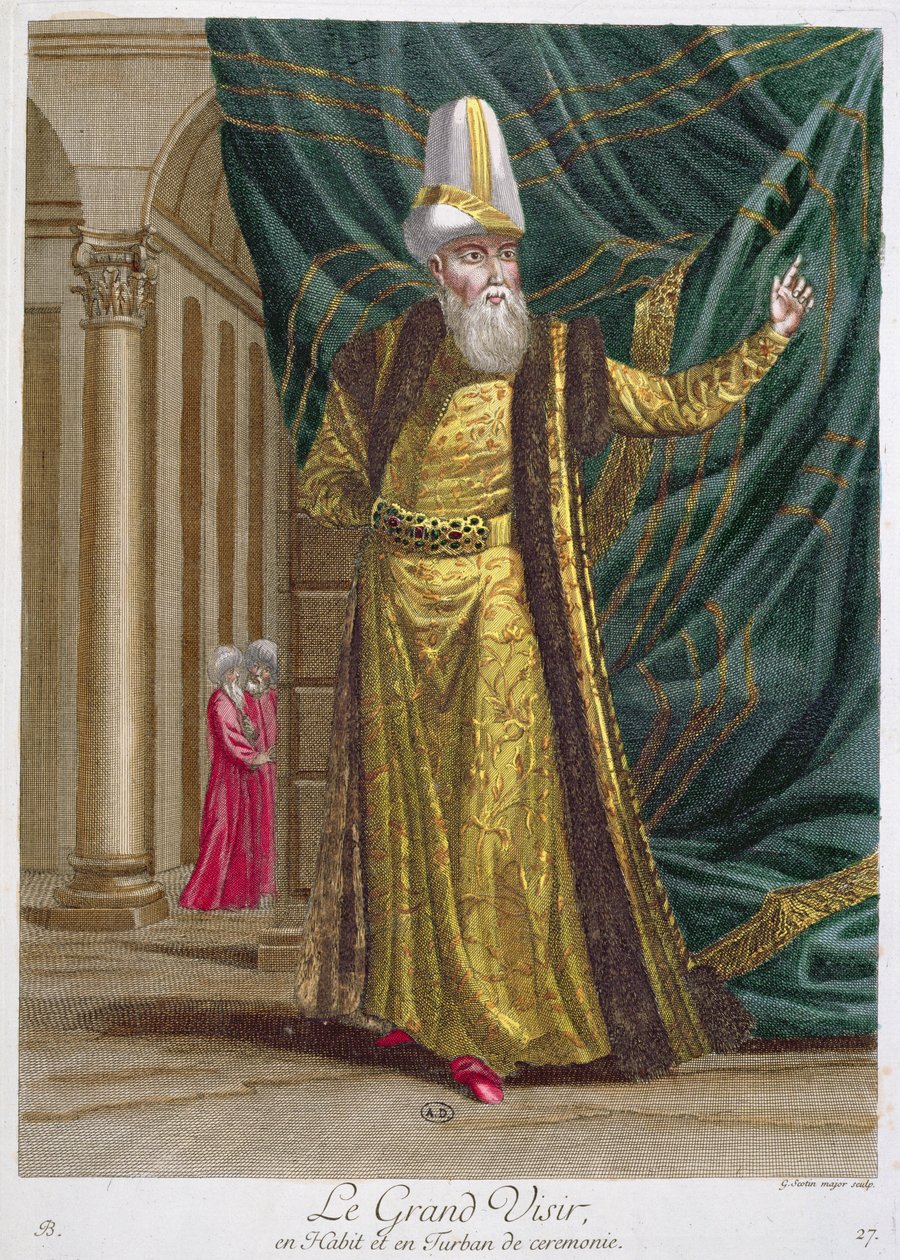Velký vezír, z Recueil dEstampes sur les Costumes du Levant, vyrytý Gerard Jean Baptiste Scotin (1671-1716) 1707-08 od French School
