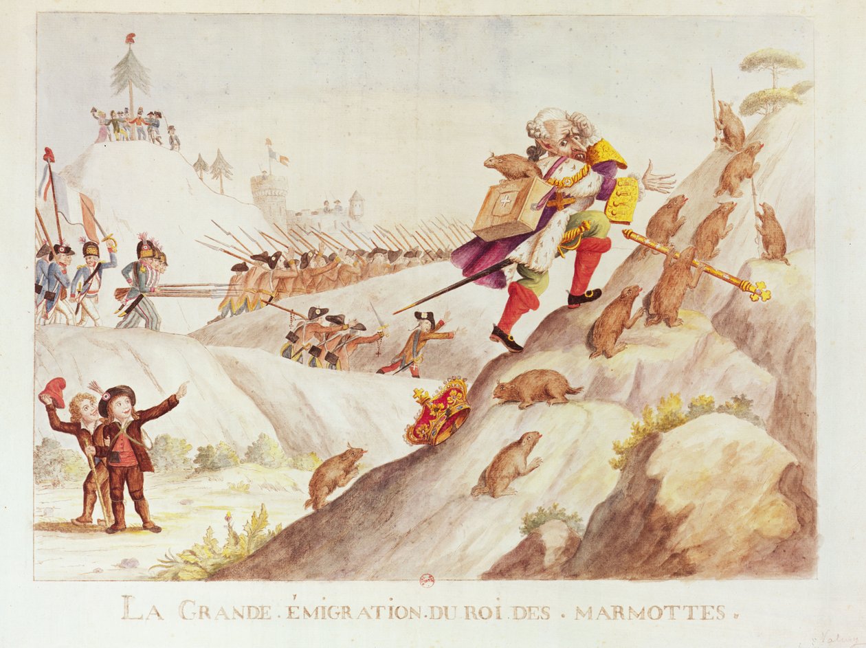 Velké stěhování krále svišťů, 1792 (wc na papíře) od French School
