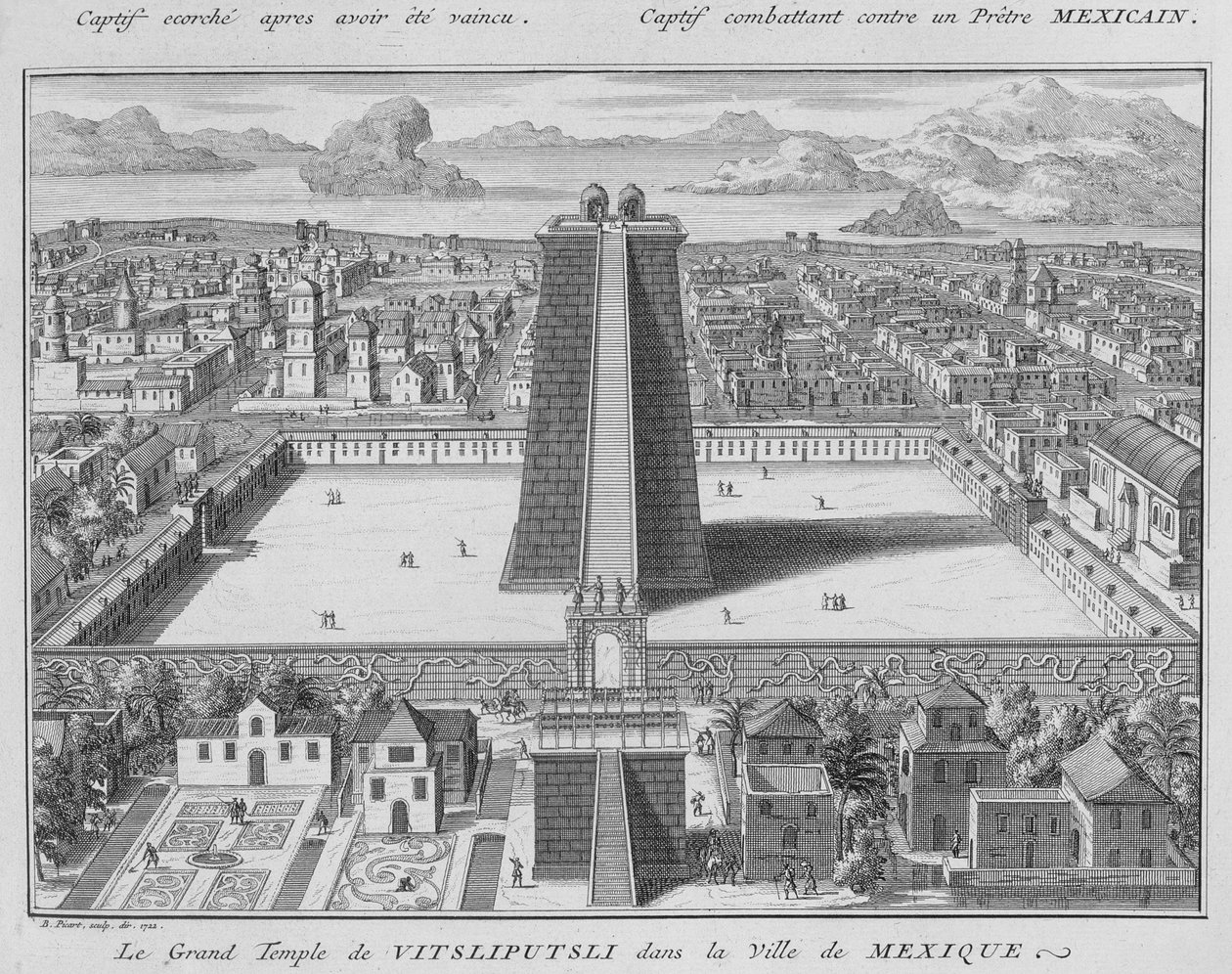 Velký chrám Vitsliputsli v Mexico City, ilustrace z Náboženských obřadů a zvyků, vyryl Bernard Picart (1673-1733) 1722 od French School