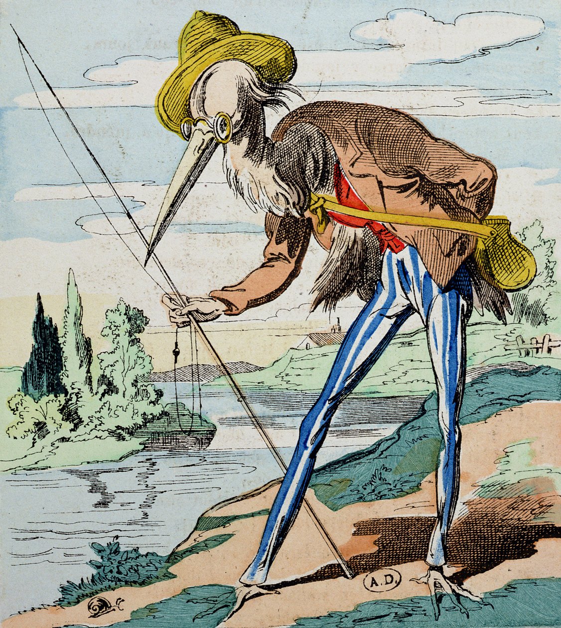 Volavka, z Fables de la Fontaine od French School