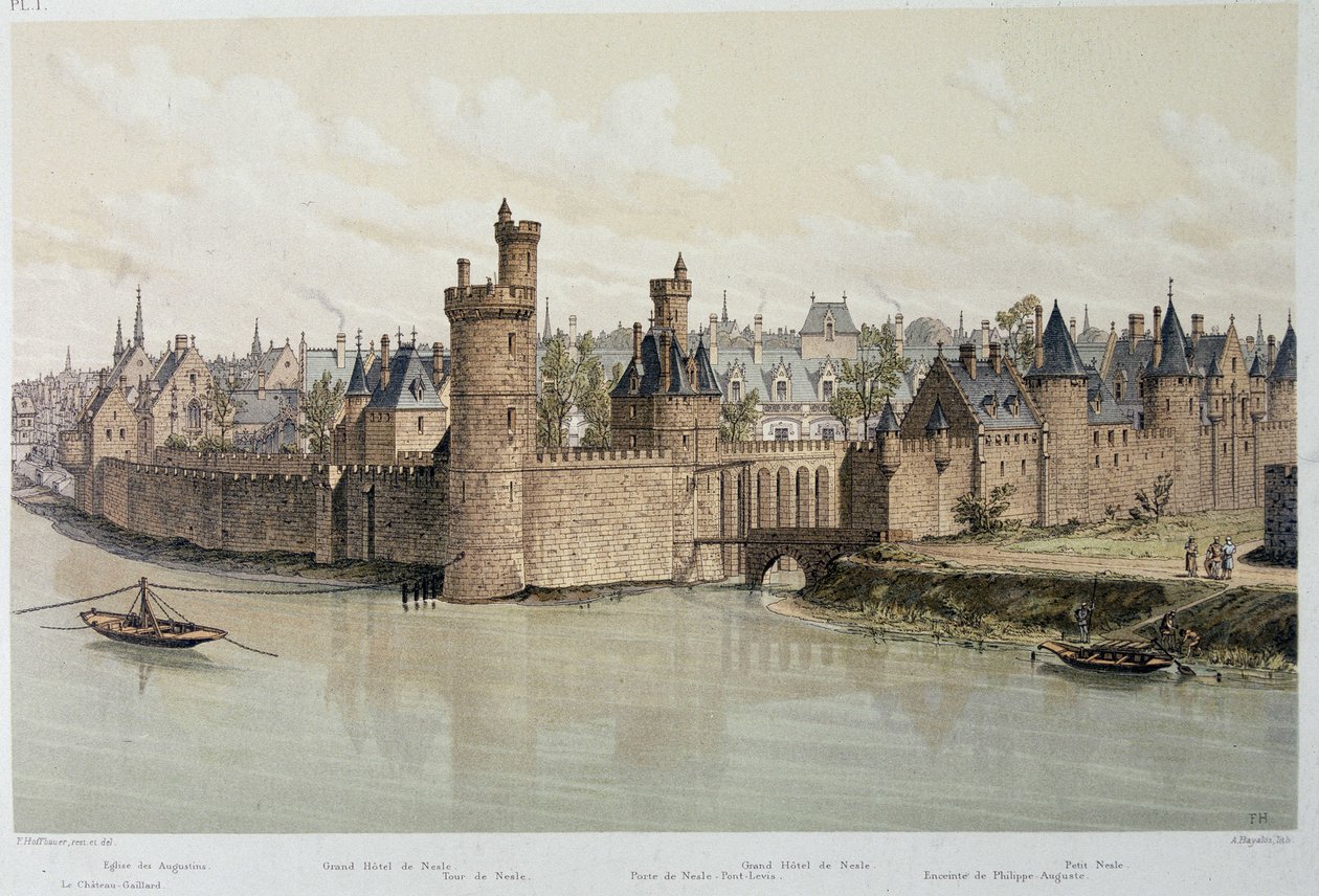 Hotel a věž Nesles v roce 1380 - v „Paříži v průběhu věků“, konec 19. století od French School