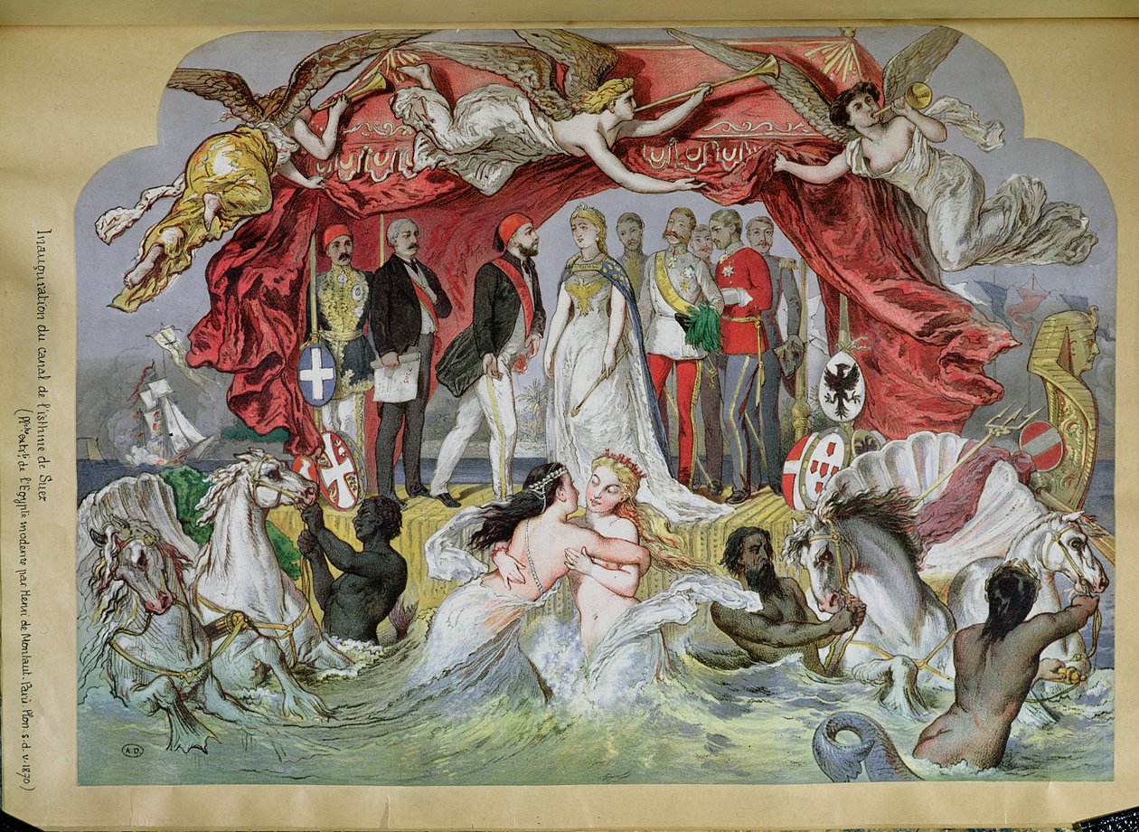 Inaugurace Suezského průplavu, alegorie spojení Středozemního a Rudého moře, 1870 od French School