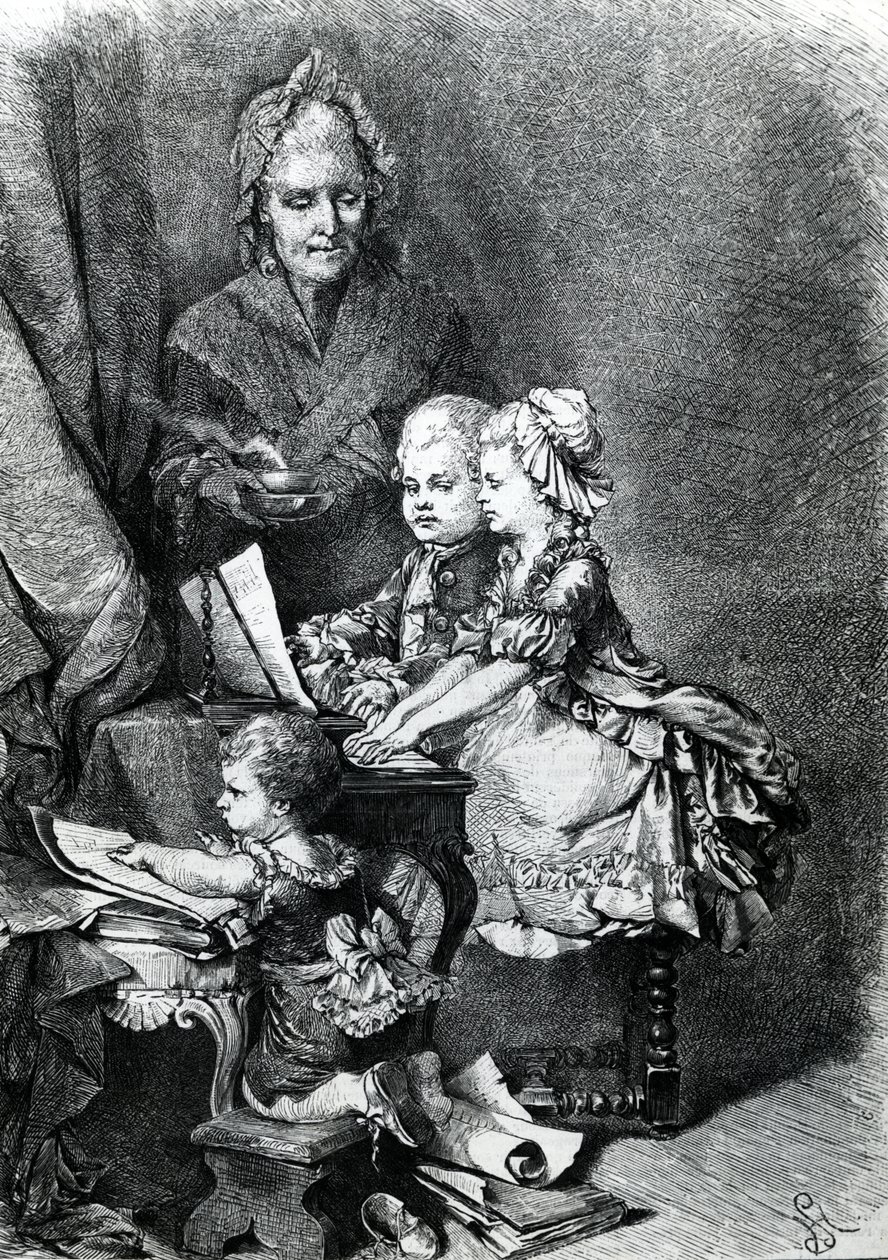 Dítě Mozart hrající na klavír od French School