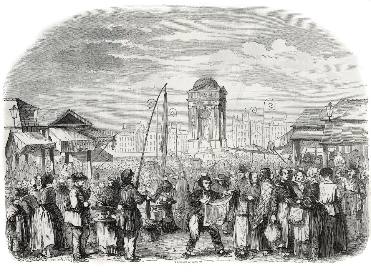 Pochod nevinných v Paříži s fontánou - rytina v „Tableau-de-Paris“ od Edmonda Texiera 1852 od French School