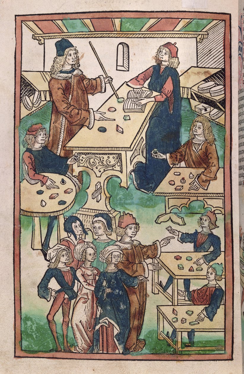 Klenotnictví, 1491 (barevný dřevoryt) od French School