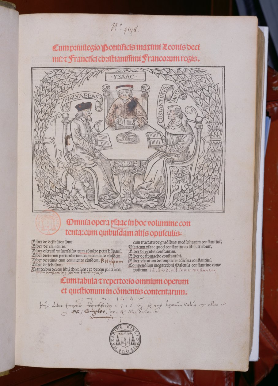 Židovští lékaři: Isaac, Constantine and Ali Abbas (Haly Abbas), publikoval v Lyonu, 1515 od French School