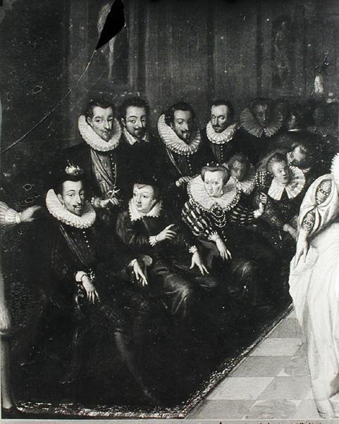 Ples v Joyeuse, pořádaný v Louvru u příležitosti sňatku Anny vévody z Joyeuse (1561-87) s Marguerite de Vaudemont dne 24. září 1581, kolem roku 1582 (detail) od French School