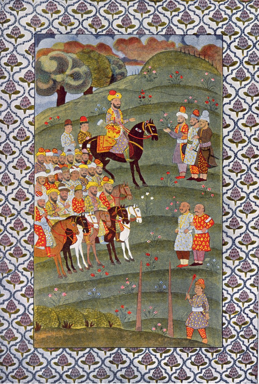 Khalifat na koni, ilustrace z The Arabian Nights, 1895 (barevná rytina) od French School