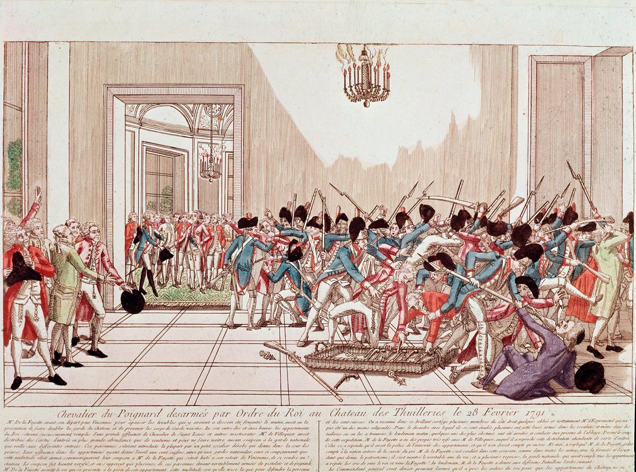 Rytíři z Aggardu odzbrojeni na králův rozkaz v Tuilerijském paláci v únoru od French School