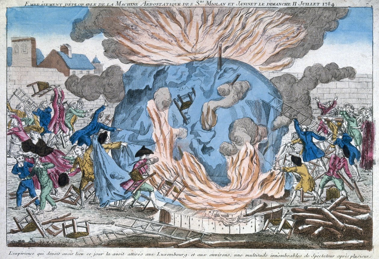 Ubohé spálení aerostatu Mioloan a Janinet, 11. července 1784 od French School