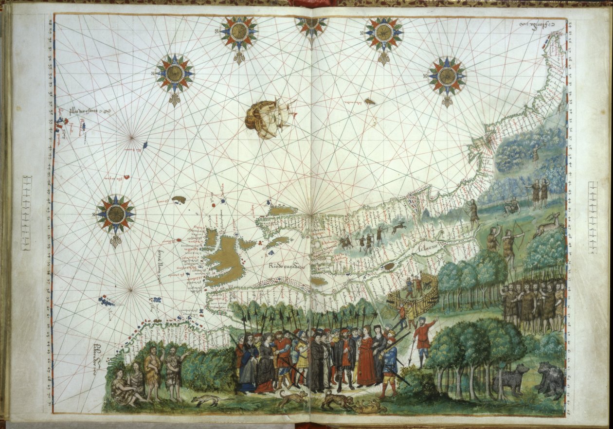 Přistání Jacquese Cartiera a kolonistů v Kanadě, 1547 od French School
