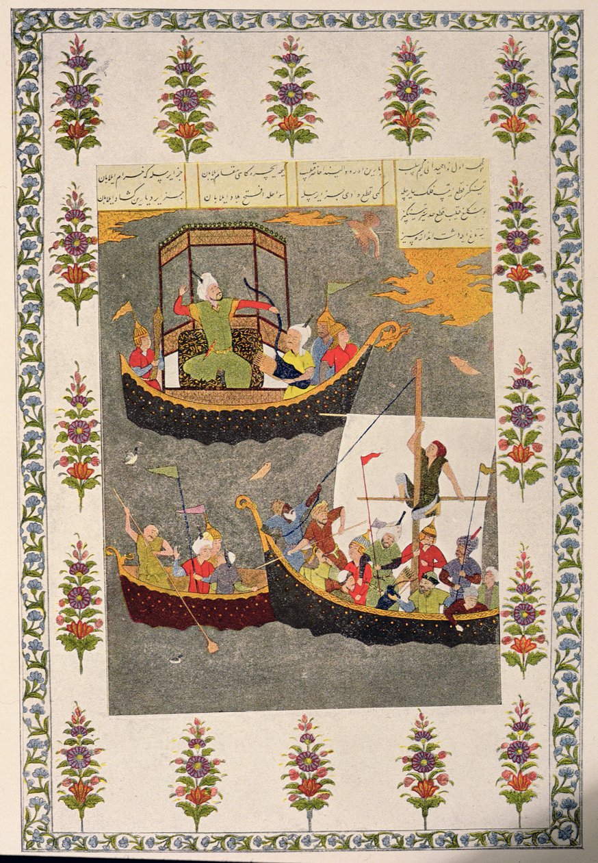 The Last trip of Sindibad, ilustrace pro Sindibad the Sailor, z The Arabian Nights, 1895 (barevná rytina) od French School