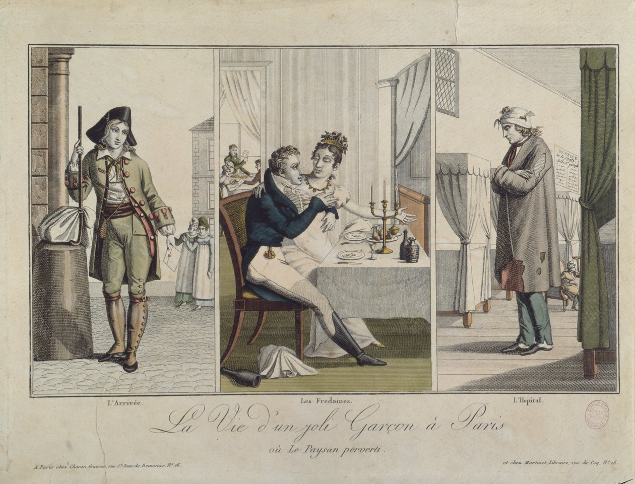 Život pohledného chlapce v Paříži (barevná rytina) od French School