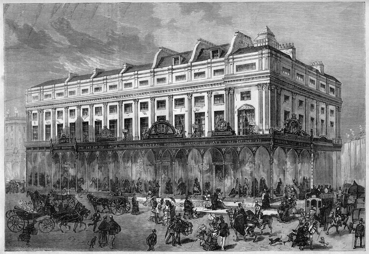 London General Mourning Warehouse, „smuteční obchod“ William Jay and Co. House na Regent Street v Londýně od French School