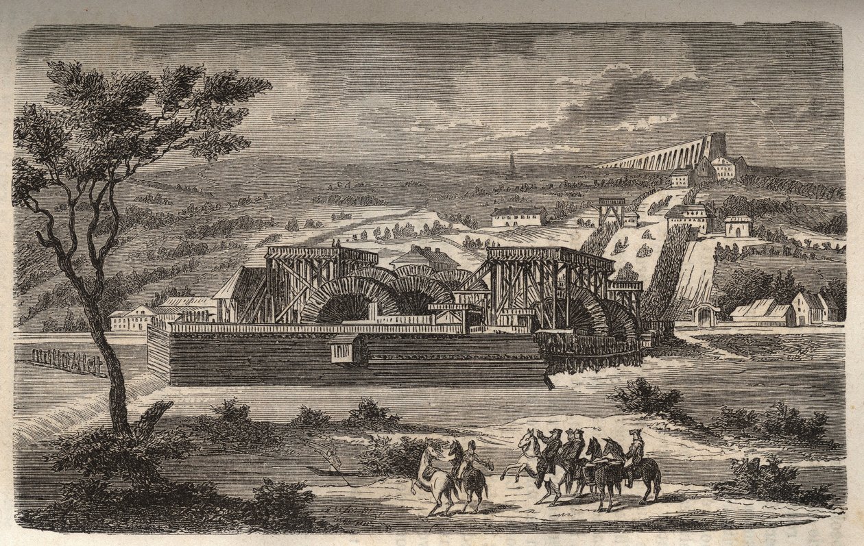 The Machine at Marly - Pohled na stroj akvaduktu Marly instalovaný v Bougival - Akvadukt v Louveciennes (nebo Marly) pro Versailles a zámek Marly ve vodě - rytina v „Histoire de France“ od Victora Duruye (1811-1894 ) - 1882 od French School