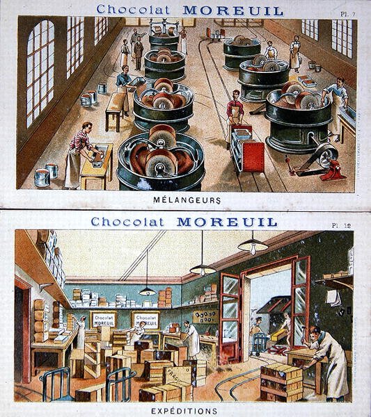 Výroba a distribuce čokolády, image reklamní čokolády Moreuil, c.1900 (viz také 157413) od French School
