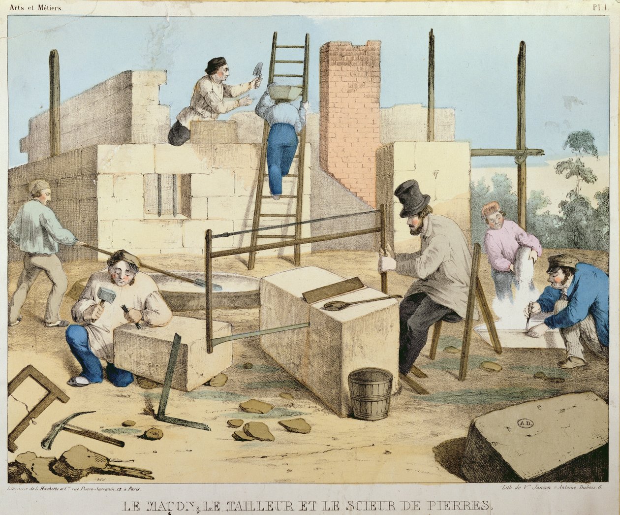 The Mason, The Stone Cutter and Stone Sawyer, c.1860 od French School