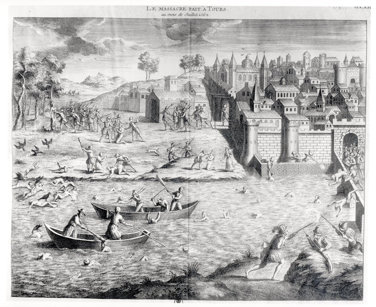 Masakr hugenotů v Tours v roce 1562 od French School